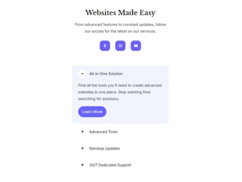 Content Accordion for Product Details with Socials