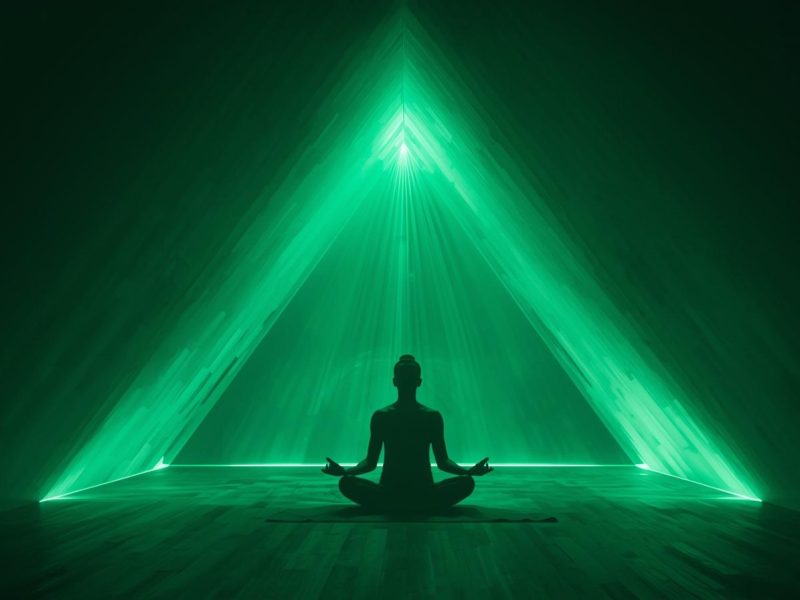 generate an image o pYramid meditation in realistic terms and a little bit of green tone